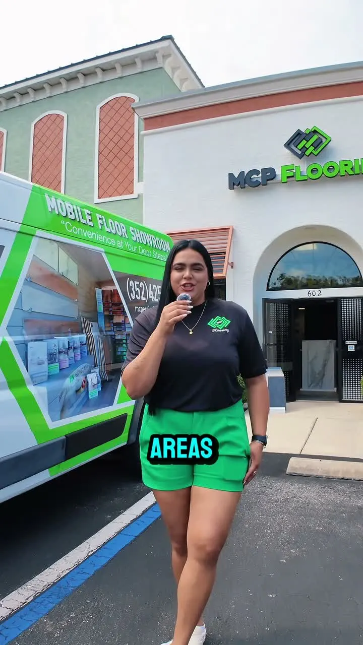 Daniela Patino Portal, co-owner of MCP Flooring, outside the showroom in Summerfield, FL
