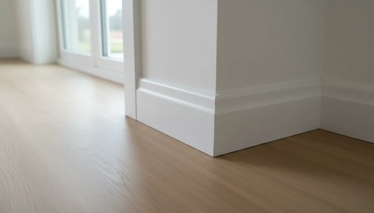 New white baseboard set down clean on a new floor in a Summerfield, FL home
