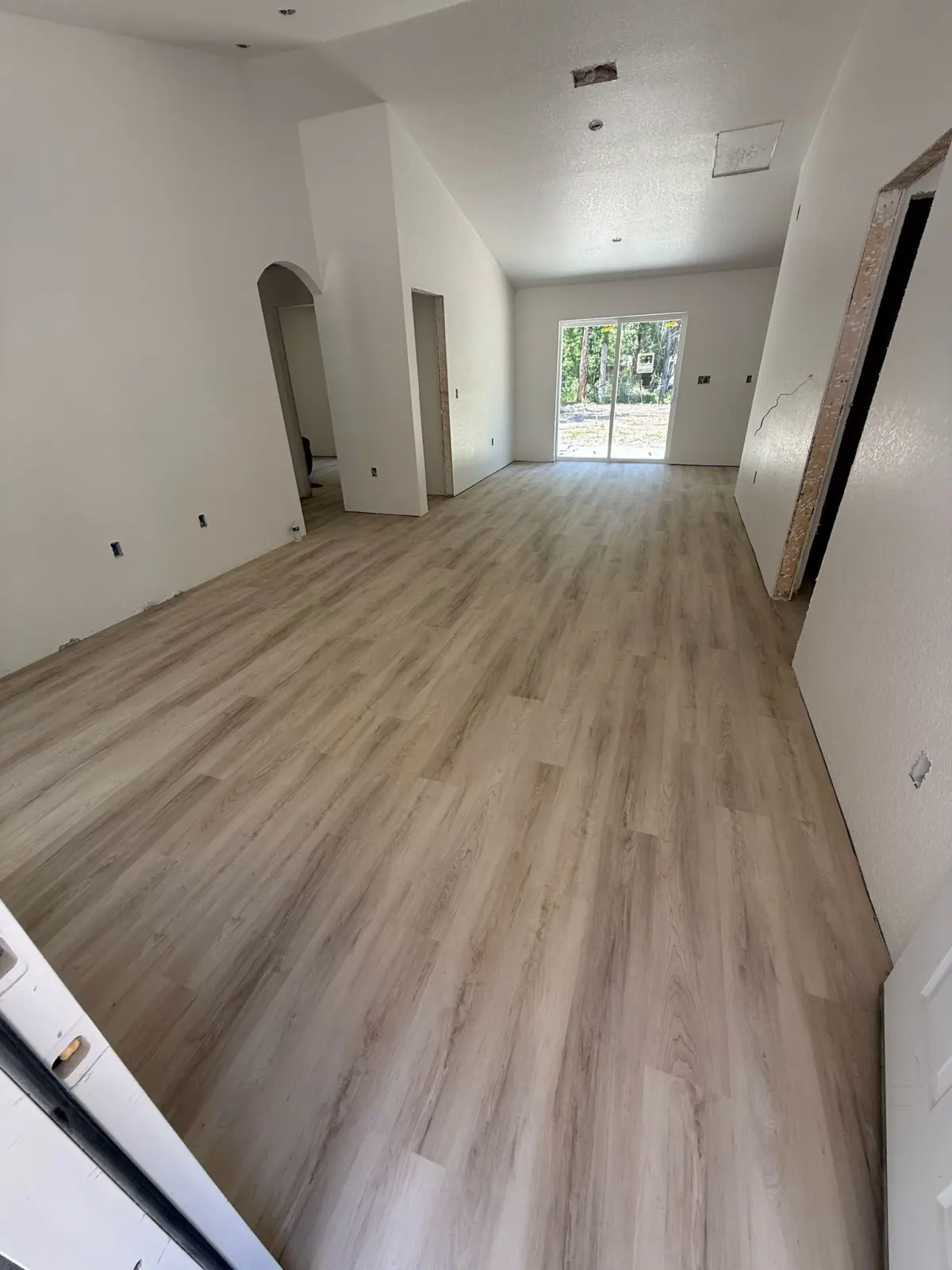 Empty living room finished in light wood-look plank in a Summerfield, FL home