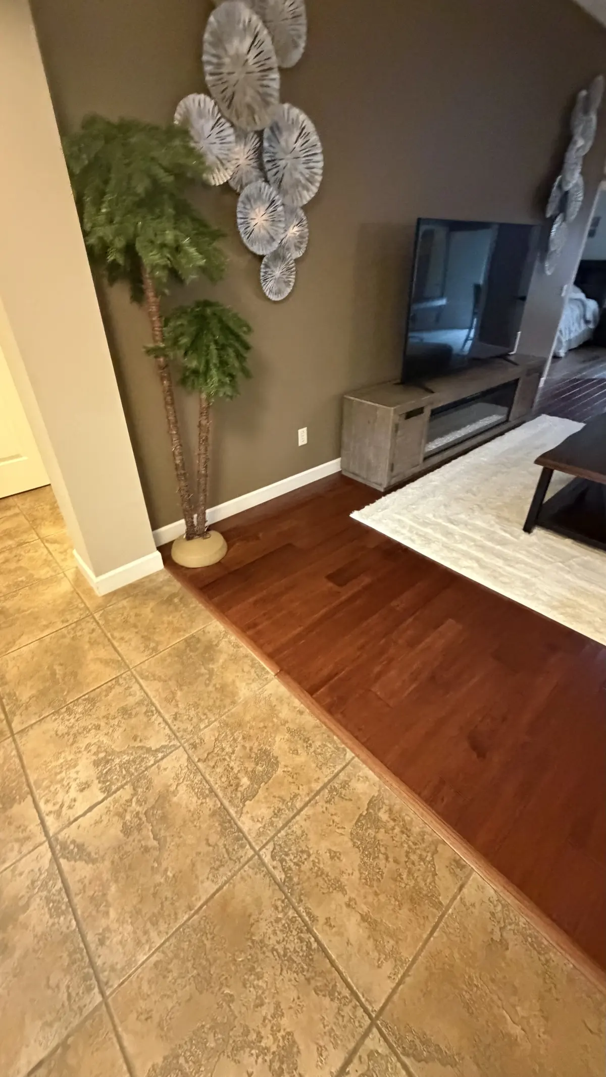 Porcelain floor tile at the entry meeting the living room floor of a home in Ocala, FL