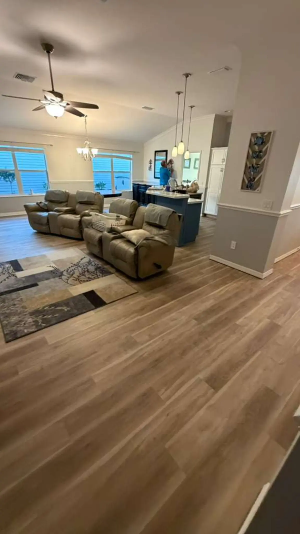 Furnished living room with wood-look luxury vinyl plank in a Summerfield, FL home